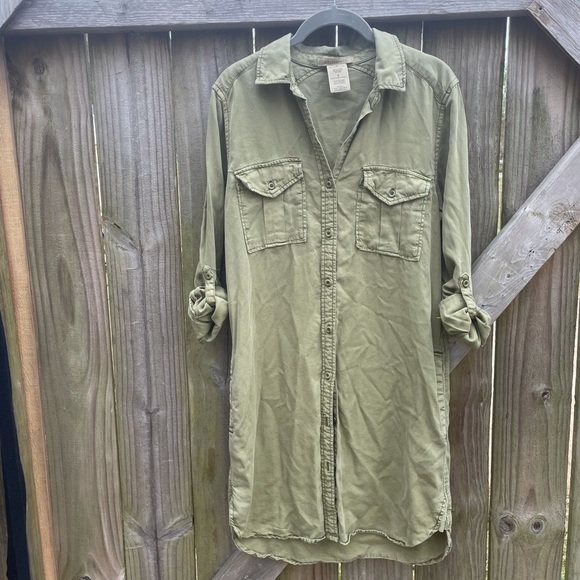 Philosophy Tencil Longline Tunic Boyfriend Button Down Roll Tab Sleeve Dress - Picture 6 of 7